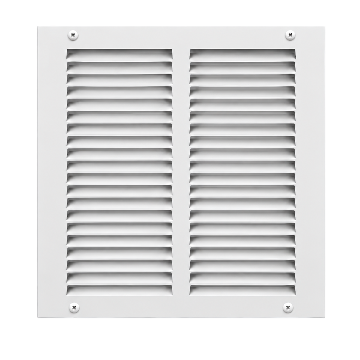 14 X 14 White steel baseboard air return grille with mounting screws for sidewall HVAC installation
