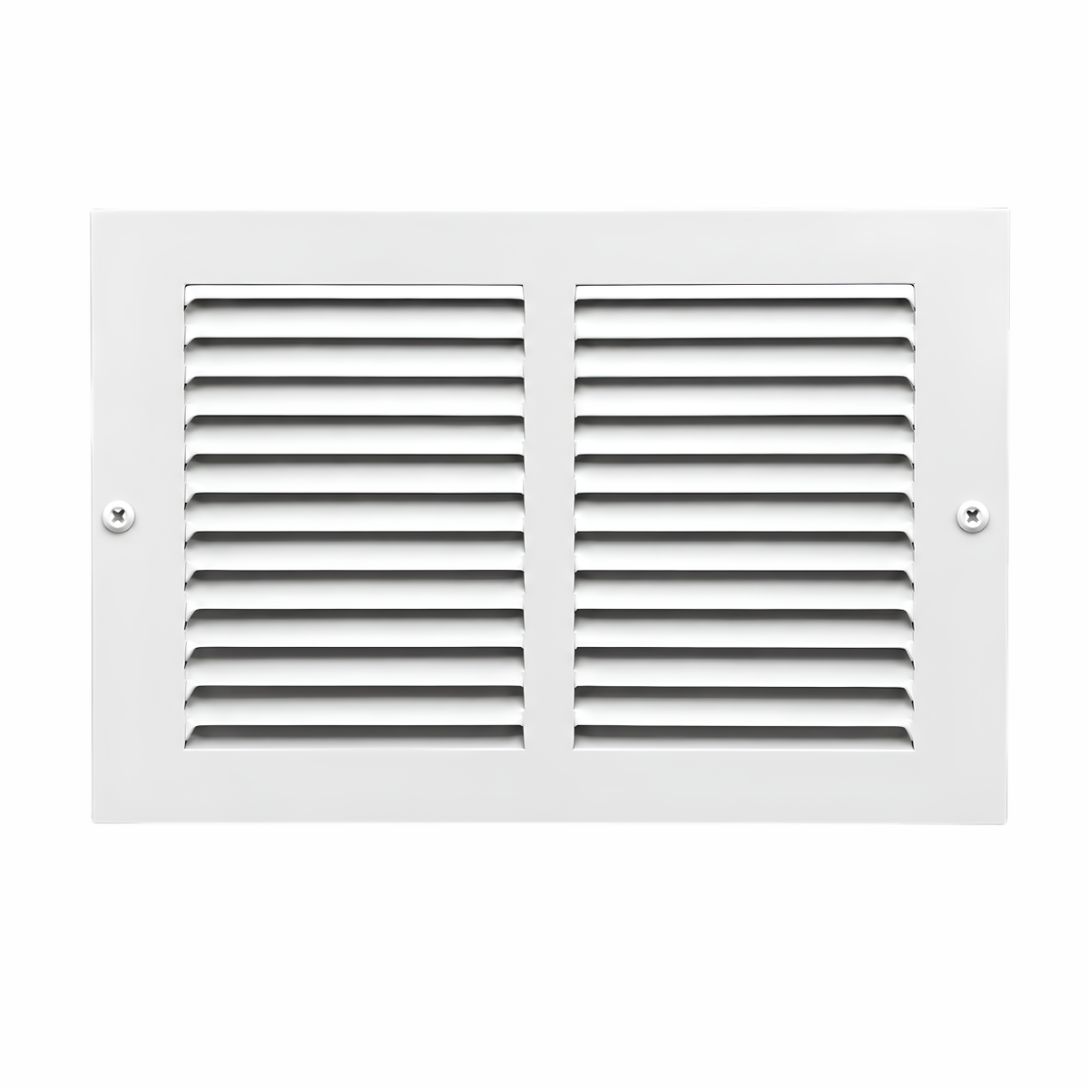 14" x 8" white steel air return grille with horizontal slats for sidewall and ceiling HVAC vent.
