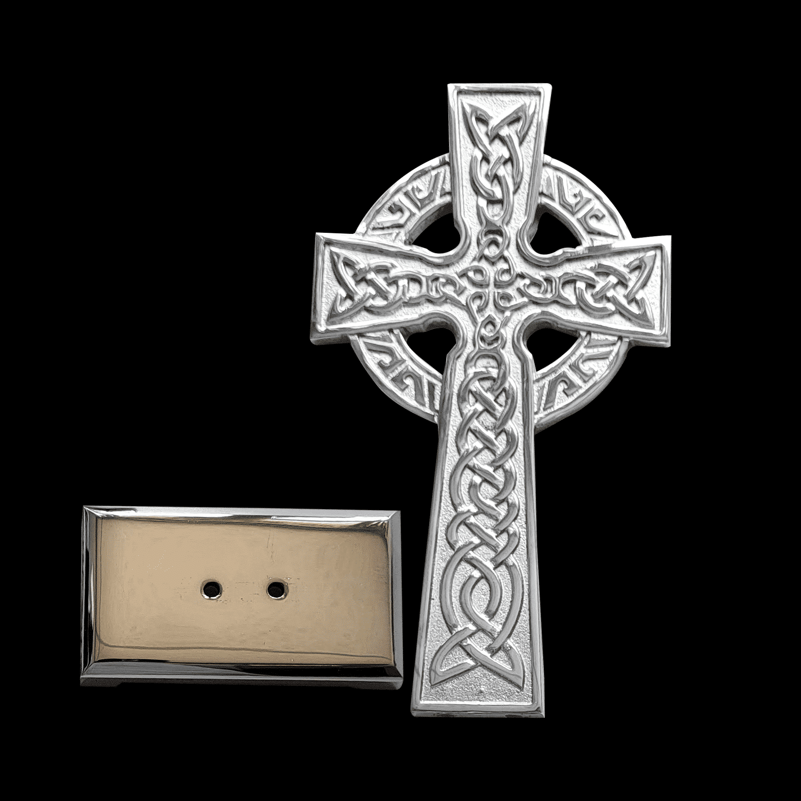 Decorative Brass Cross, 5-1/2" x 3" on Rectangle Base