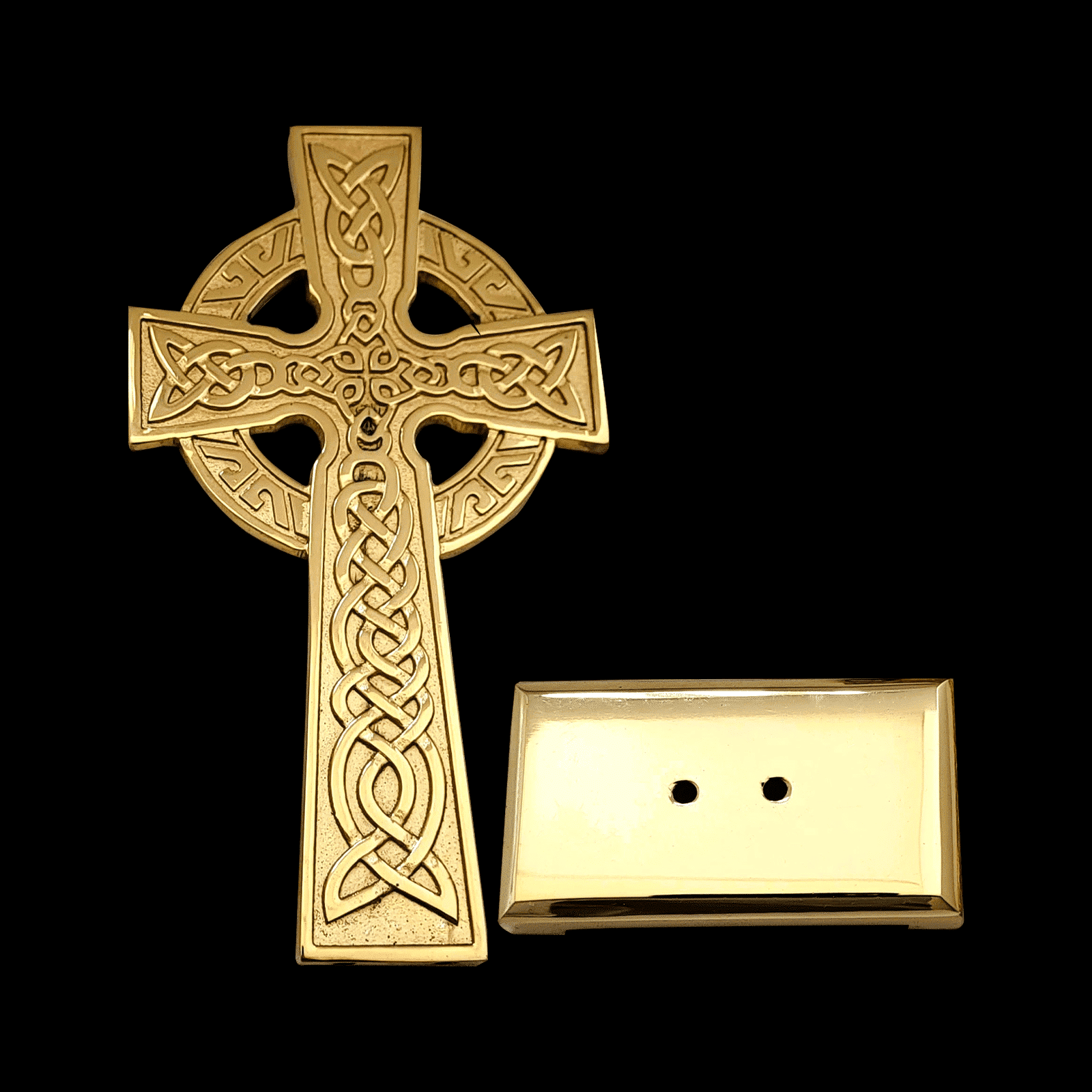 Decorative Brass Cross, 5-1/2" x 3" on Rectangle Base