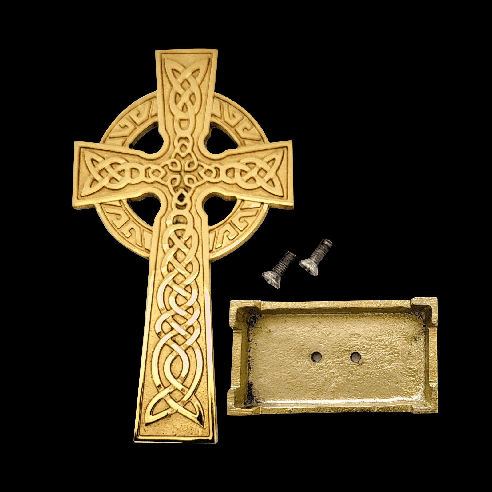 Decorative Brass Cross, 5-1/2" x 3" on Rectangle Base