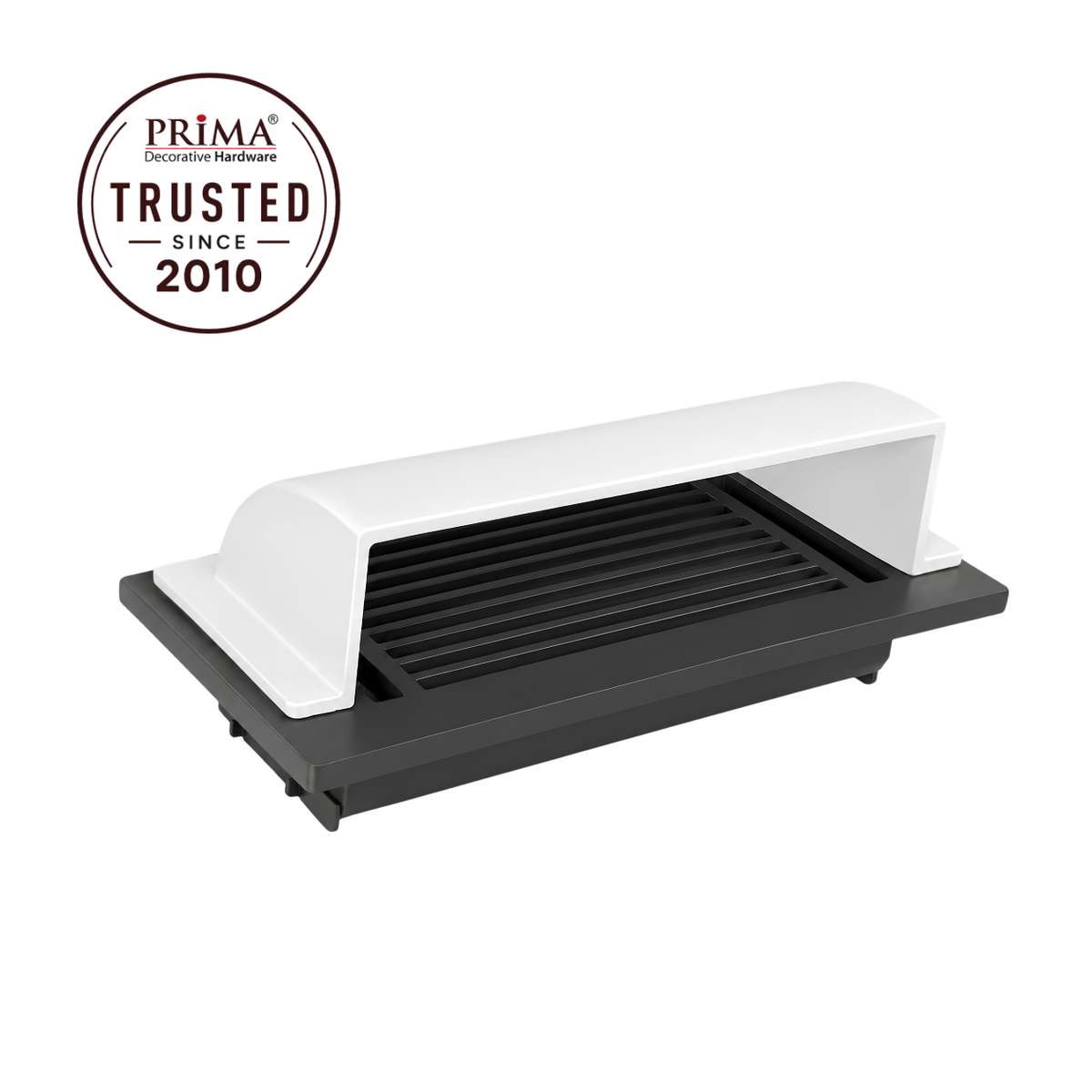A 4x14 White dome deflector design in a white background with a trust badge 
