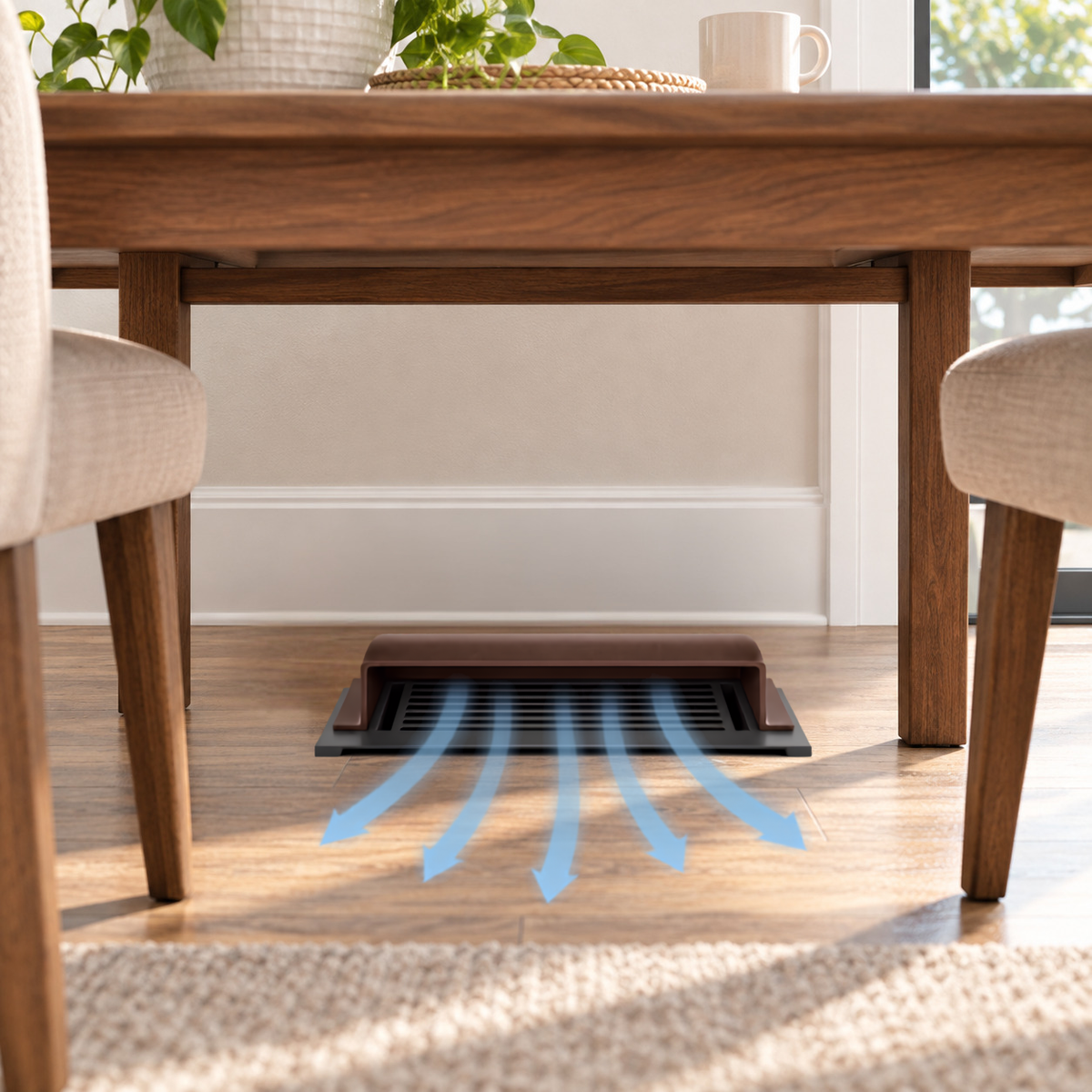 A 4x14 Brown dome deflector installed in a hero lifestyle under the table
