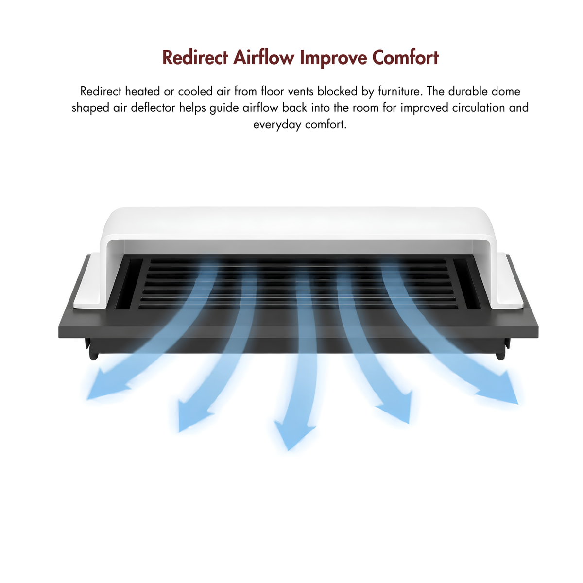 A 4x12 White dome-shaped air deflector vent shown on a white background with blue airflow arrows 
