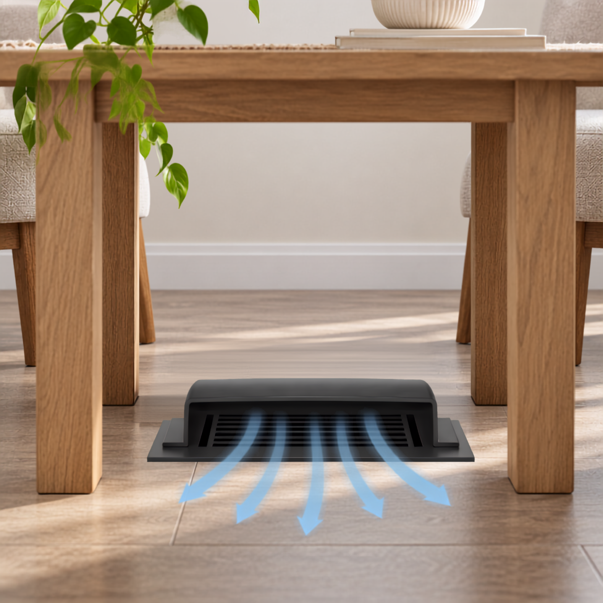 A black dome deflector installed in a hero lifestyle under the table
