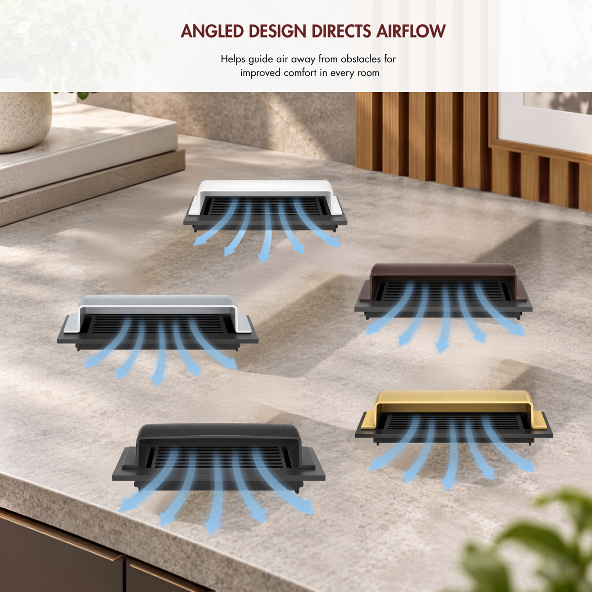 Combinations of 8x14 dome deflectors with blue airflow arrows in a hero lifestyle