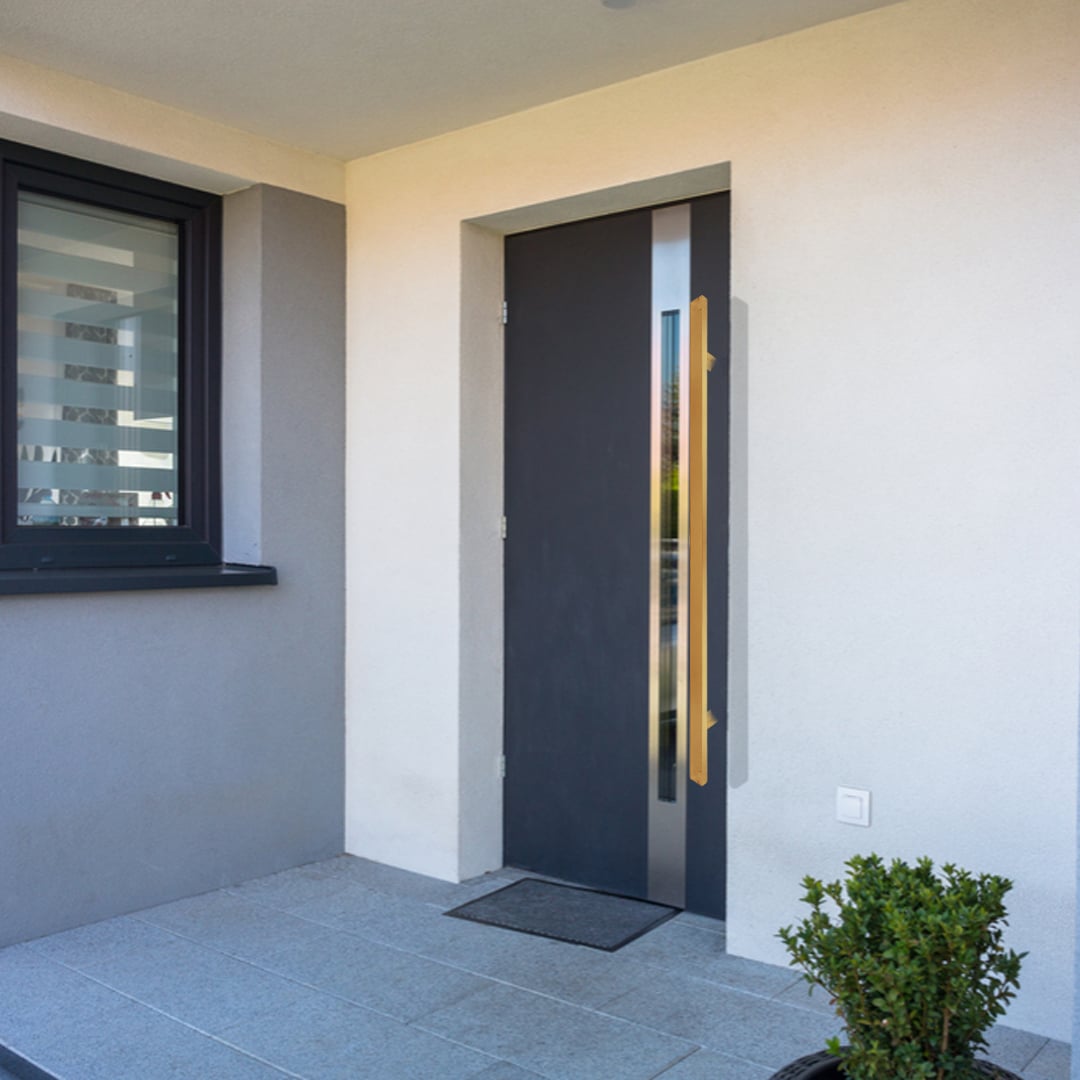 48" Back-to-Back Entry Door Pull / Push Handle - Rectangle ‘H’ Type, Ladder Style Modern Design | Premium 304 Stainless Steel | PVD Gold Finish