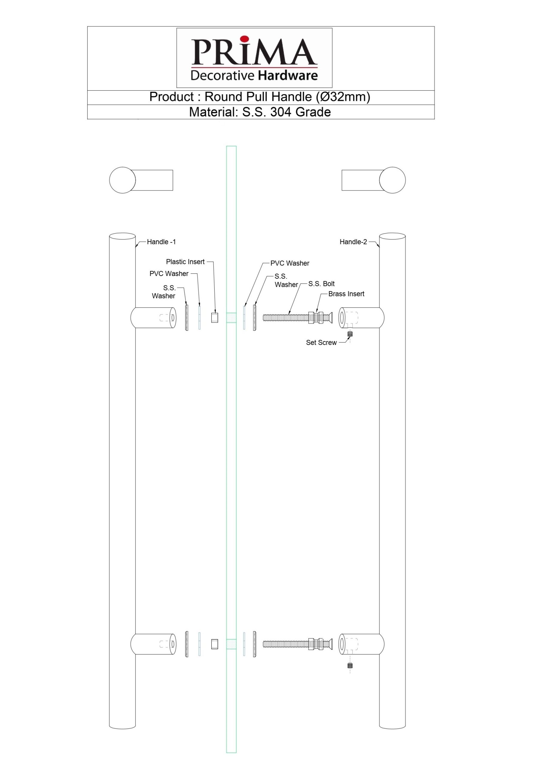 Poignée de porte d'entrée dos à dos de 61 cm (24 po) – Modèle rond en « H », style échelle moderne | Acier inoxydable 304 de qualité supérieure | Finition PVD or