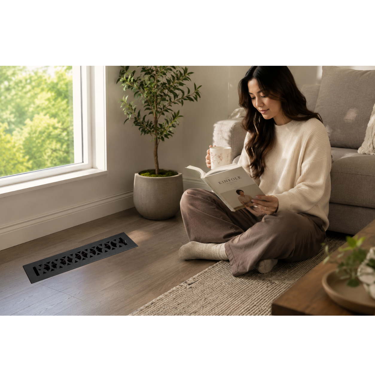 Cast Iron Floor Register 2" x 14” with Damper, Tudor Mushroom Design Vent Cover VR100