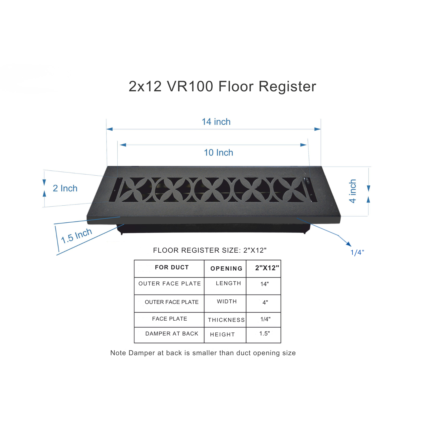 Dimension Size Guide for floor register