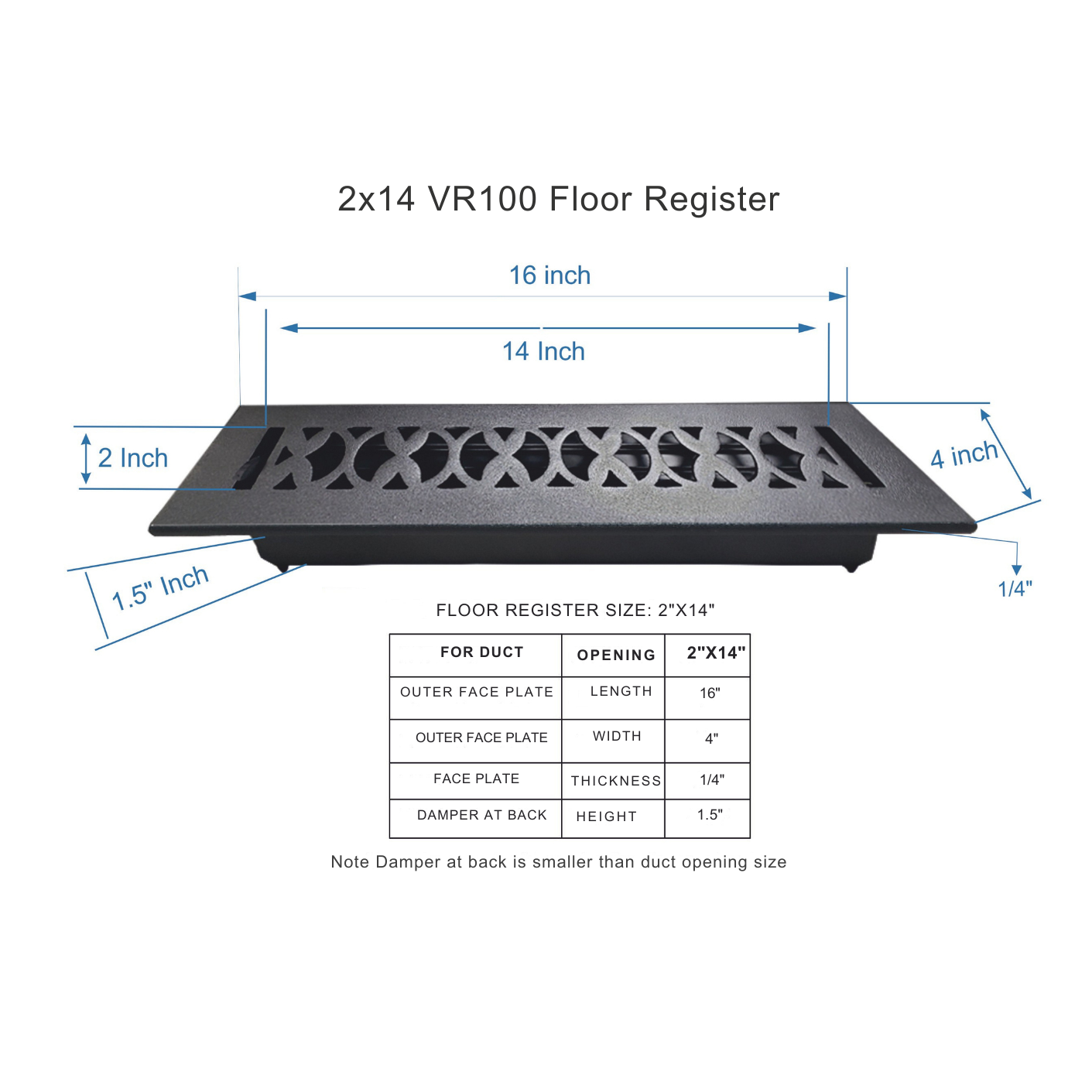 Dimension size guide floor register