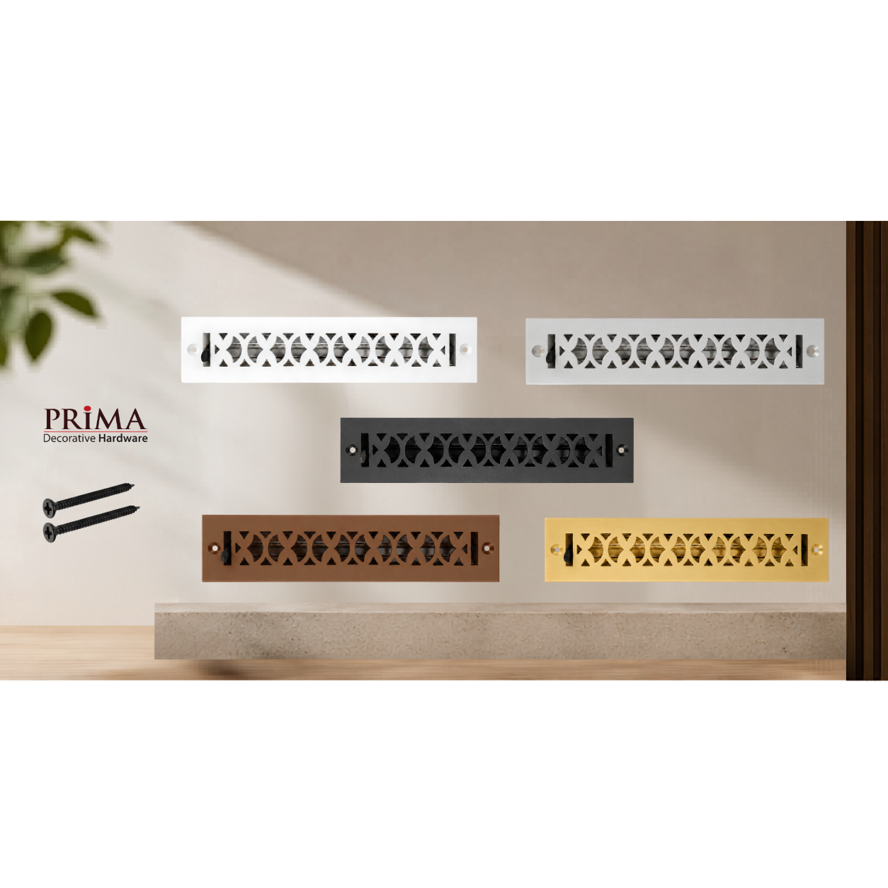 Combination of all floor registers with holes and screws.