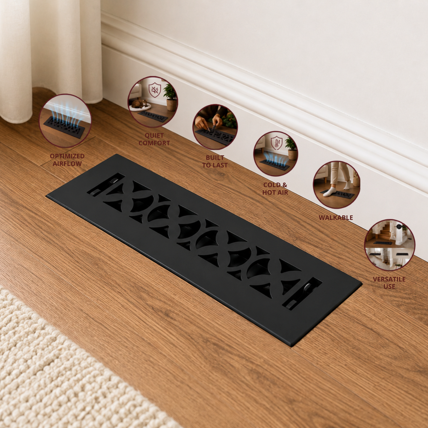 Floor register benefits in a hero lifestyle background