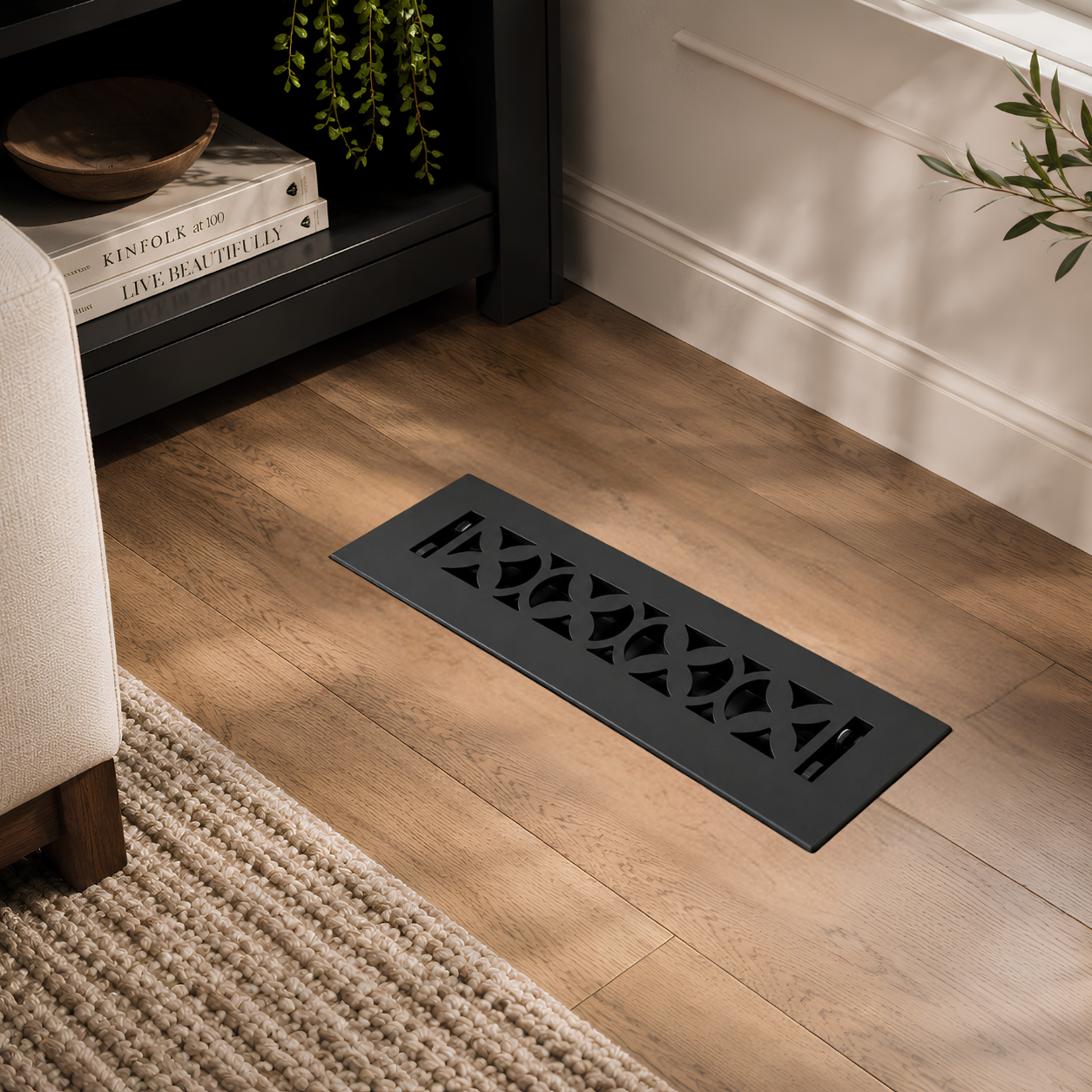 Cast Iron Floor Register 2" x 10” with Damper, Tudor Mushroom Design Vent Cover VR100