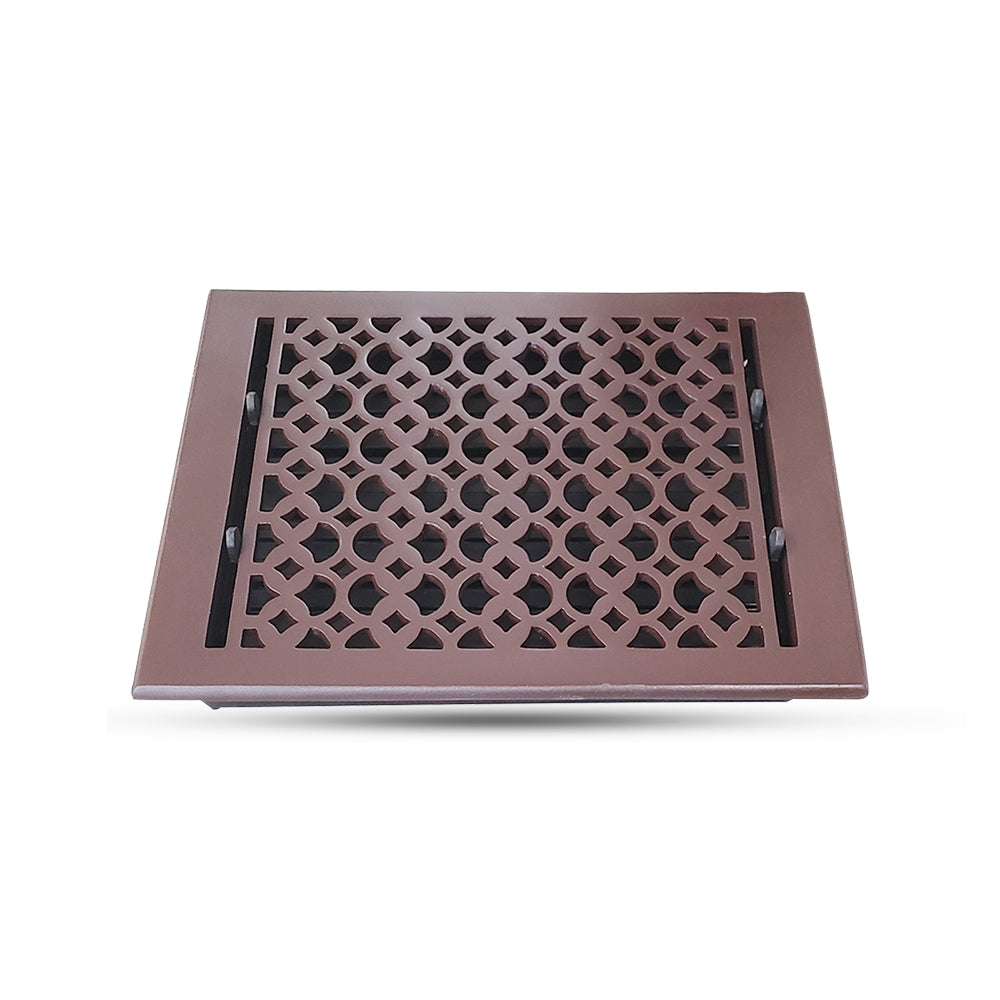 Floor Vent Cover / Register Size: 10” x12” VR100 with Damper top faceplate outer size 11-1/4″ x 13-3/4″, thickness 5 mm, decorative handcrafted high-quality metal – cast aluminum powder coated Re-paintable for floors, walls, and ceilings