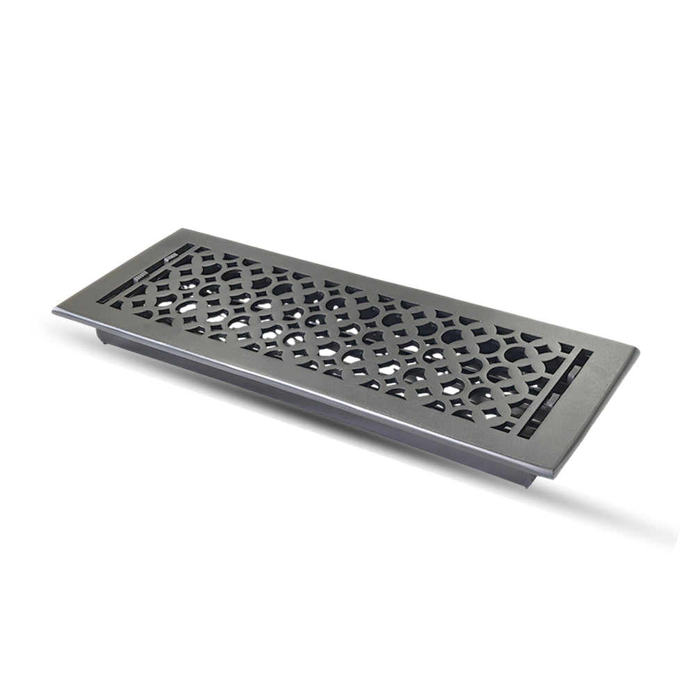 6" x 18" Floor Register with Damper, Cast Aluminum, Tudor Mushroom Design Register VR100, Black Powder Coated Decorative HVAC Register, 7-3/4" x 19-3/4" Faceplate - Black