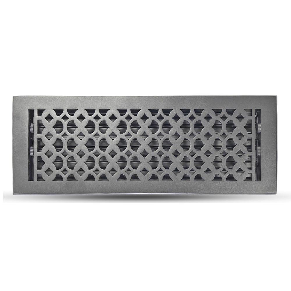 6" x 18" Floor Register with Damper, Cast Aluminum, Tudor Mushroom Design Register VR100, Black Powder Coated Decorative HVAC Register, 7-3/4" x 19-3/4" Faceplate - Black
