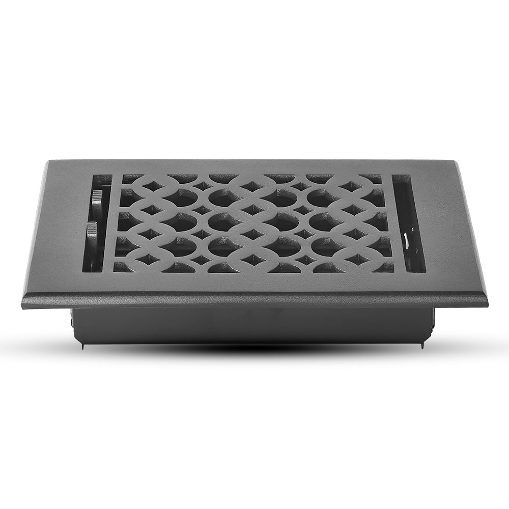 Floor Vent Cover / Register Size: 6” x 8” VR100 with Damper top faceplate outer size 7-1/4″ x 9-3/4″, thickness 5 mm, decorative handcrafted high-quality metal – cast aluminum powder coated Re-paintable for floors, walls, and ceilings