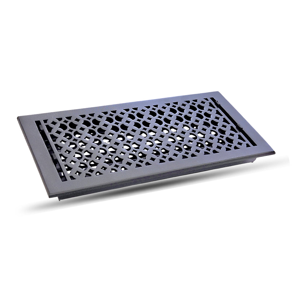 8" X 18" Floor Register with Damper, Cast Aluminum, Tudor Mushroom Design Register VR100, Black Powder Coated Decorative HVAC Register, 9-3/4" x 19-3/4" Faceplate - Black