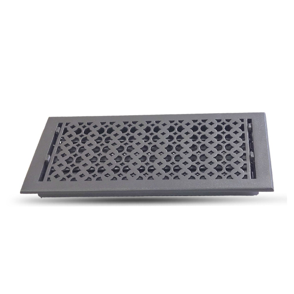 8" X 18" Floor Register with Damper, Cast Aluminum, Tudor Mushroom Design Register VR100, Black Powder Coated Decorative HVAC Register, 9-3/4" x 19-3/4" Faceplate - Black