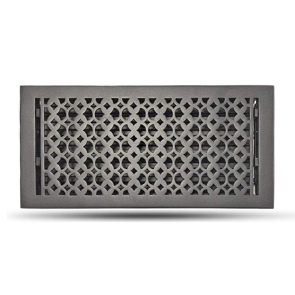 8" X 18" Floor Register with Damper, Cast Aluminum, Tudor Mushroom Design Register VR100, Black Powder Coated Decorative HVAC Register, 9-3/4" x 19-3/4" Faceplate - Black