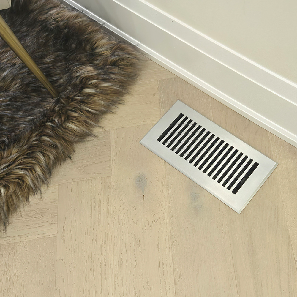 Floor Vent Cover / Register Size: 3” x 10” with Damper top faceplate outer size 12″x5″, thickness 5 mm, handcrafted high-quality metal – cast aluminum powder coated Re-paintable for floors, walls, and ceilings – Modern and Contemporary Design (VR 102)