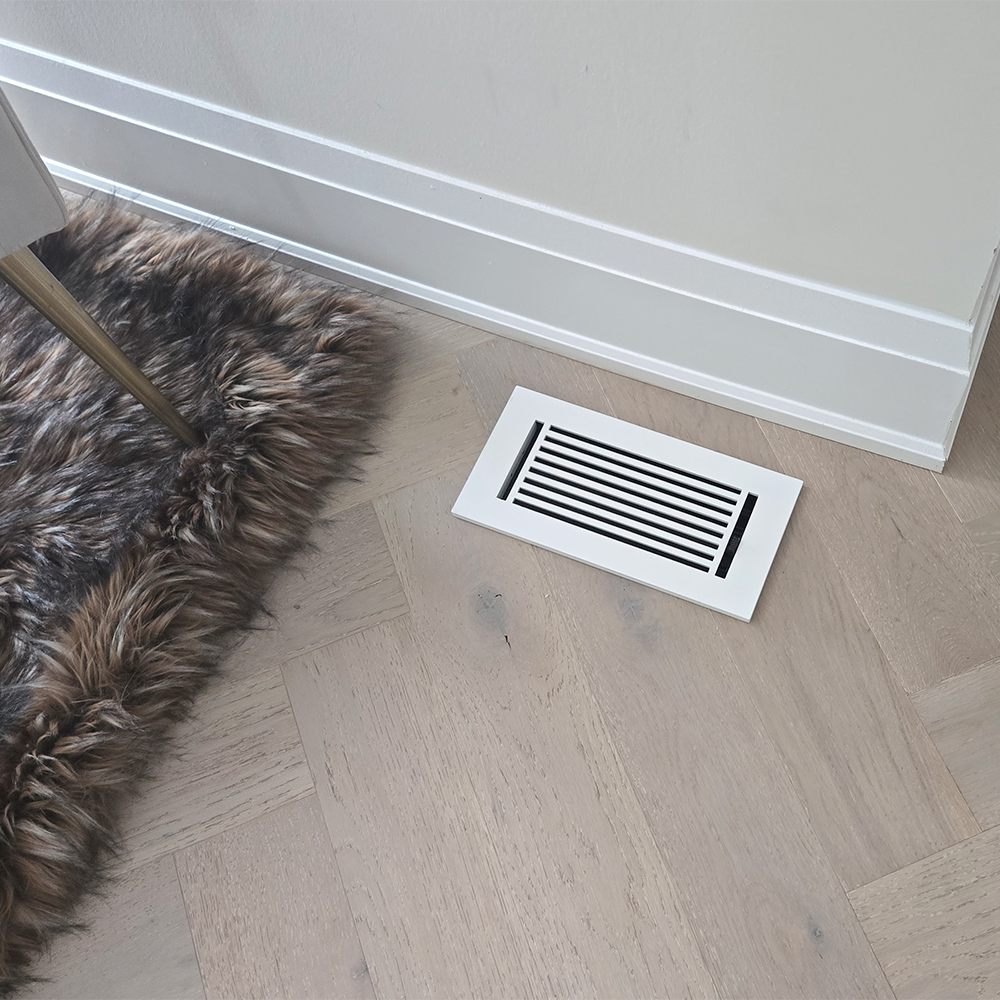 4" x 10" Floor Register with Damper, Cast Aluminum, Modern Linear Design Register VR109, Black Powder Coated Decorative HVAC Register, 6" x 12" Faceplate