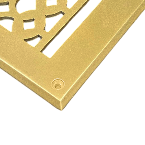 Floor Vent Cover / Register Size: 2” x 10” VR100 with Damper top faceplate outer size 4” x 12”, thickness 5 mm, decorative handcrafted high-quality metal – cast aluminum powder coated Re-paintable for floors, walls, and ceilings