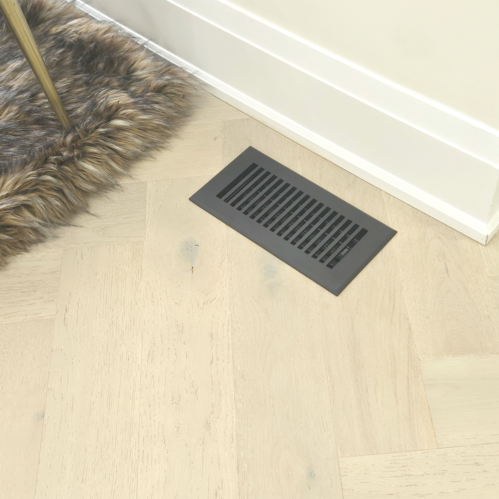 Floor Vent Cover / Register Size: 4” x 10” with Damper top faceplate outer size 6″ x 12″, thickness 5 mm, high-quality metal - cast aluminum powder coated Re-paintable for floors, walls, and ceilings - Modern and Contemporary Design (VR 102)