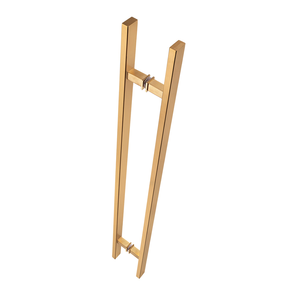 24" Back-to-Back Entry Door Pull / Push Handle - Rectangle ‘H’ Type, Ladder Style Modern Design | Premium 304 Stainless Steel | PVD Gold Finish