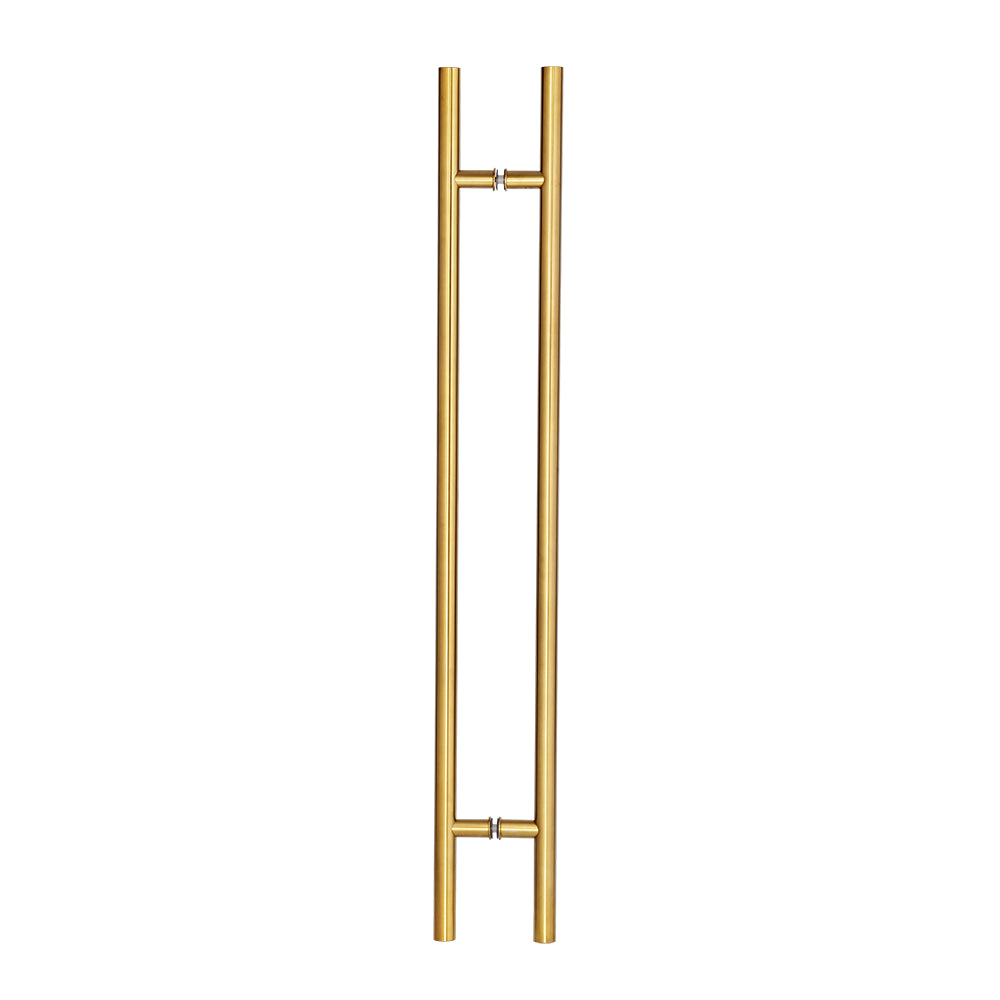 24" Back-to-Back Entry Door Pull / Push Handle - Round ‘H’ Type, Ladder Style Modern Design | Premium 304 Stainless Steel | PVD Gold Finish