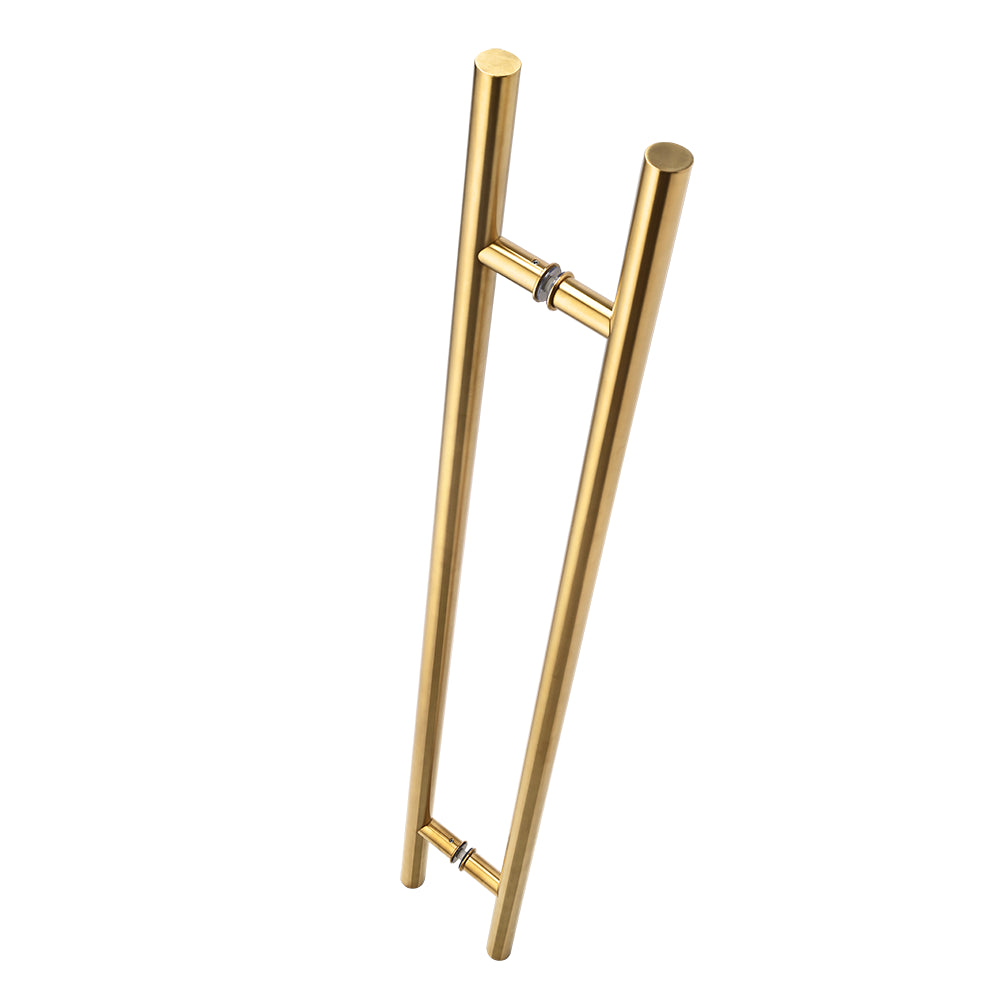 24" Back-to-Back Entry Door Pull / Push Handle - Round ‘H’ Type, Ladder Style Modern Design | Premium 304 Stainless Steel | PVD Gold Finish