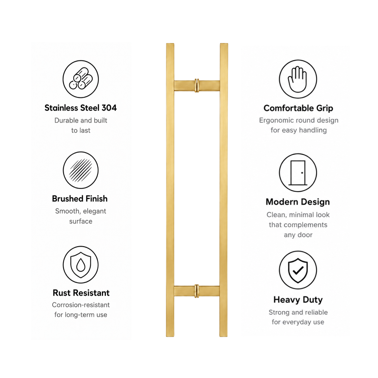 24" Back-to-Back Entry Door Pull Handle | Rectangle H Type Ladder Style | 304 Stainless Steel Front Door Push Pull Handle | for Residential & Commercial use - PVD Gold