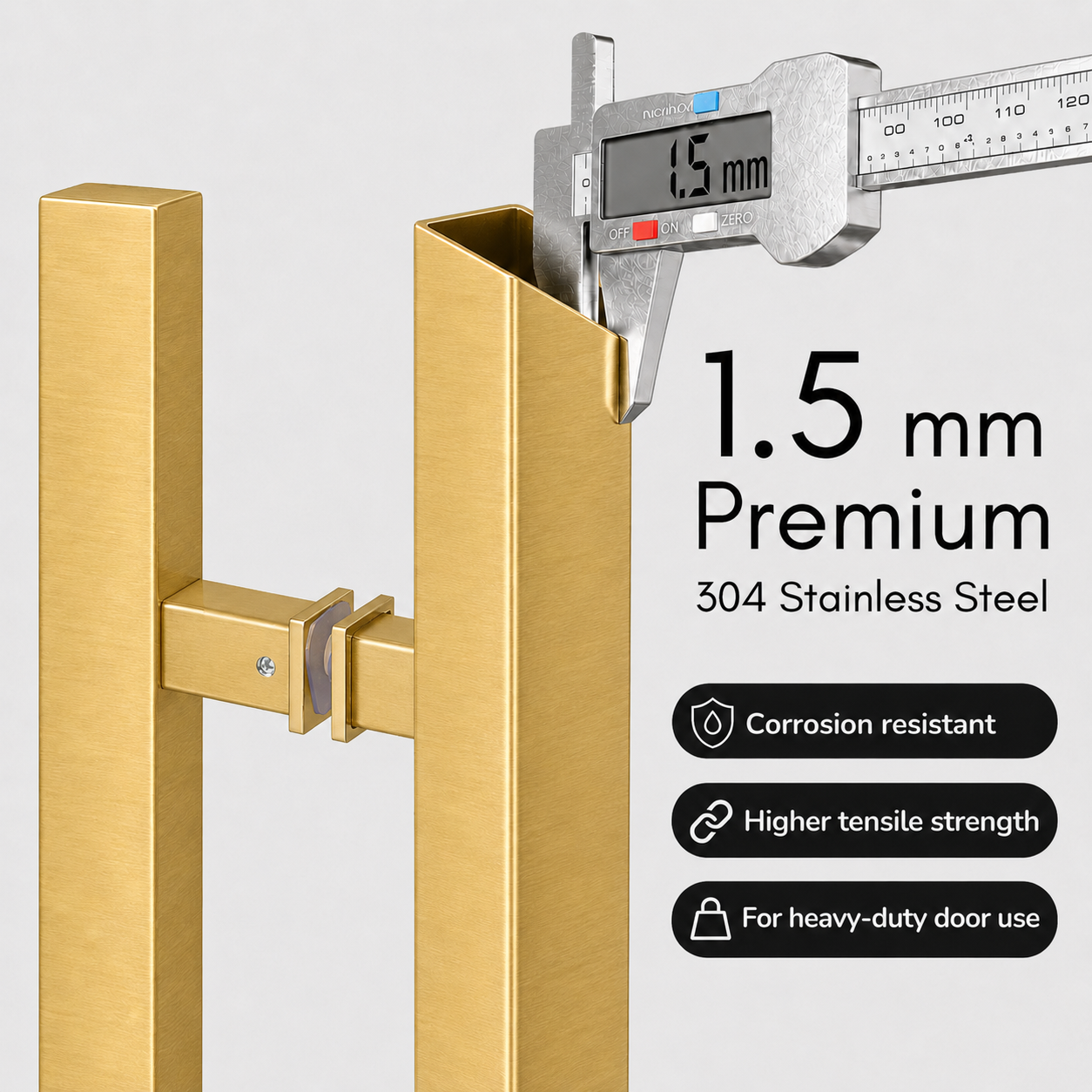 24" Back-to-Back Entry Door Pull Handle | Rectangle H Type Ladder Style | 304 Stainless Steel Front Door Push Pull Handle | for Residential & Commercial use - PVD Gold