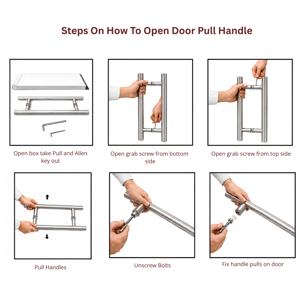 "Steps On How To Open Door Pull Handle" instruction guide
