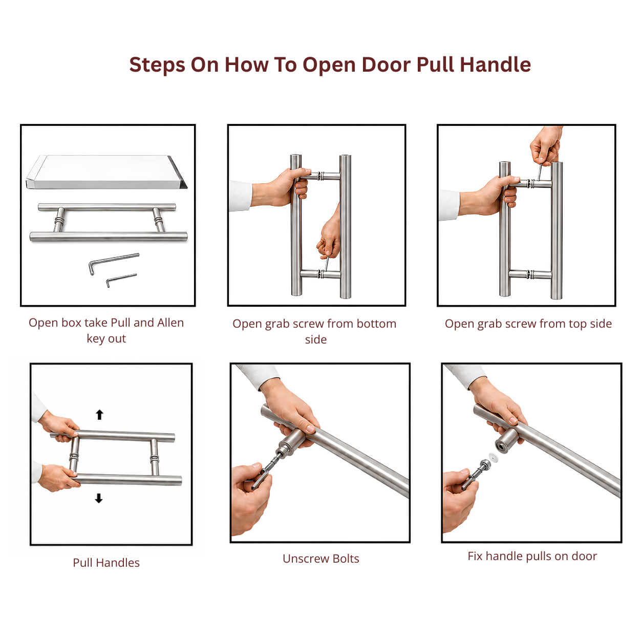 "Steps On How To Open Door Pull Handle" instruction guide
