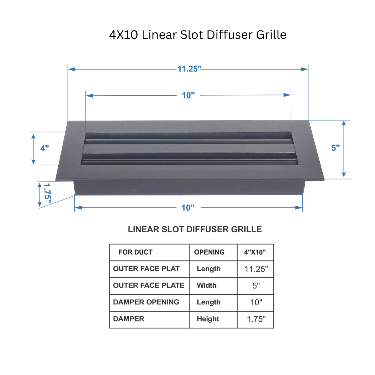 4x10 Linear Slot Diffuser Grille size guide