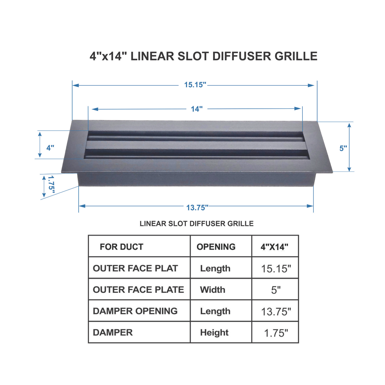 4" × 14" Aluminum Linear Slot Diffuser | Modern HVAC Vent Cover for Floors, Walls and Ceilings

