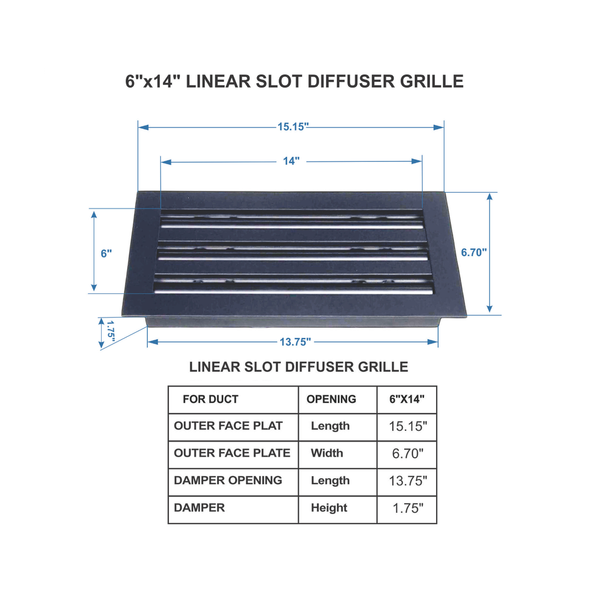 6" × 14" Aluminum Linear Slot Diffuser | Modern HVAC Vent Cover for Floors, Walls and Ceilings
