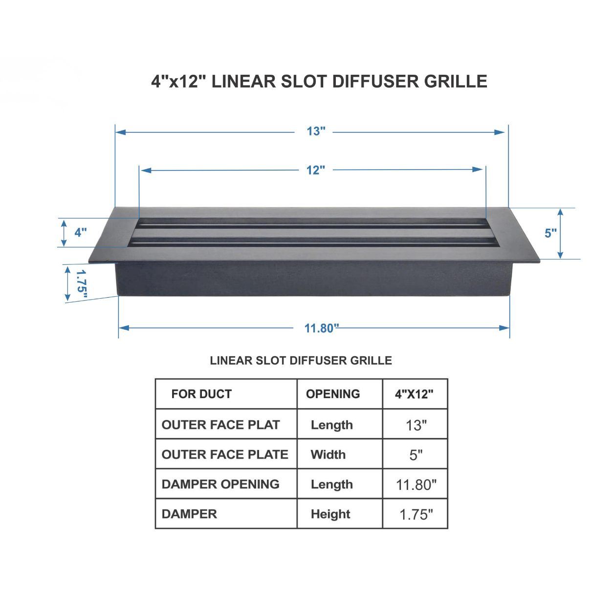4" × 12" Aluminum Linear Slot Diffuser | Modern HVAC Vent Cover for Floors, Walls and Ceilings
