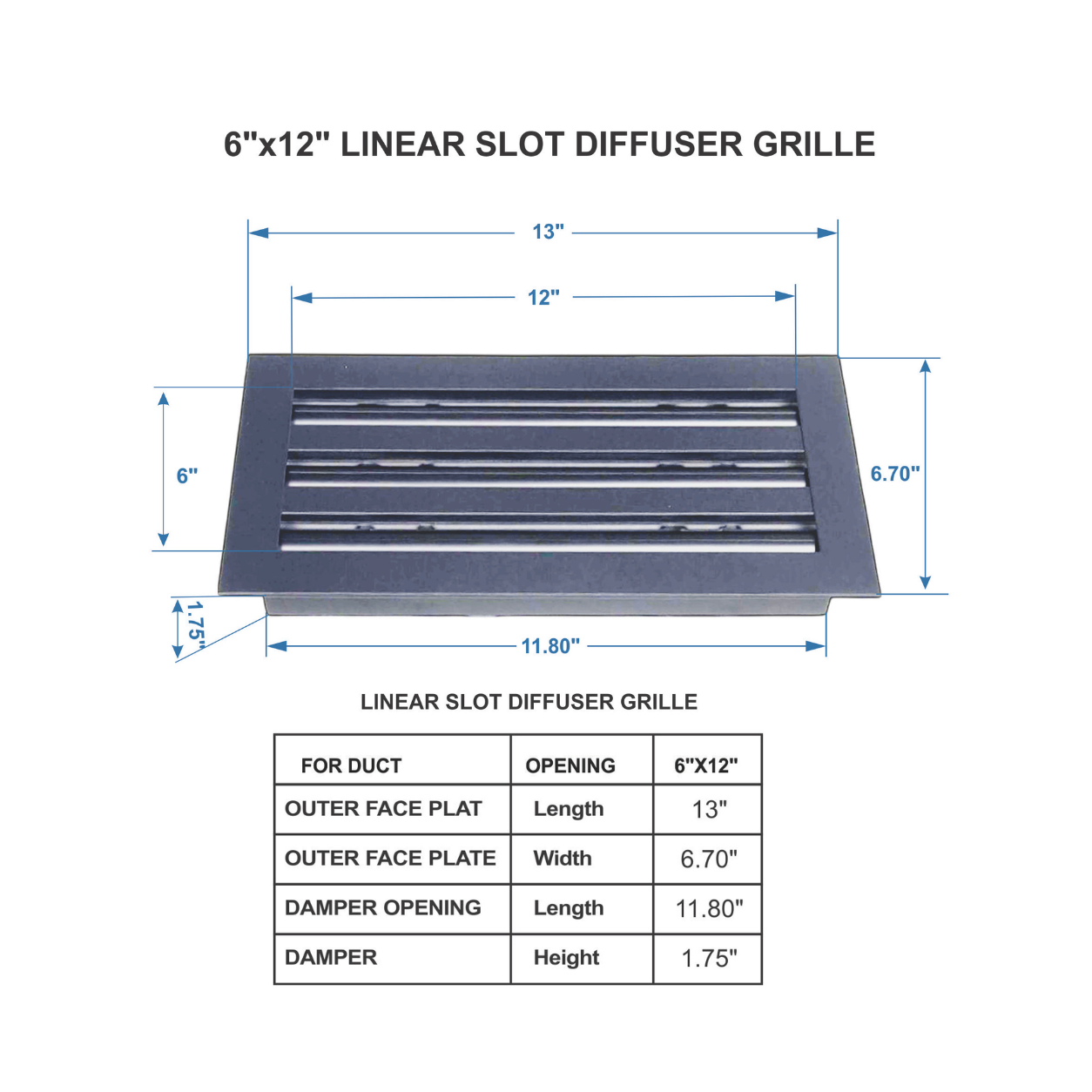 6" × 12" Aluminum Linear Slot Diffuser | Modern HVAC Vent Cover for Floors, Walls and Ceilings
