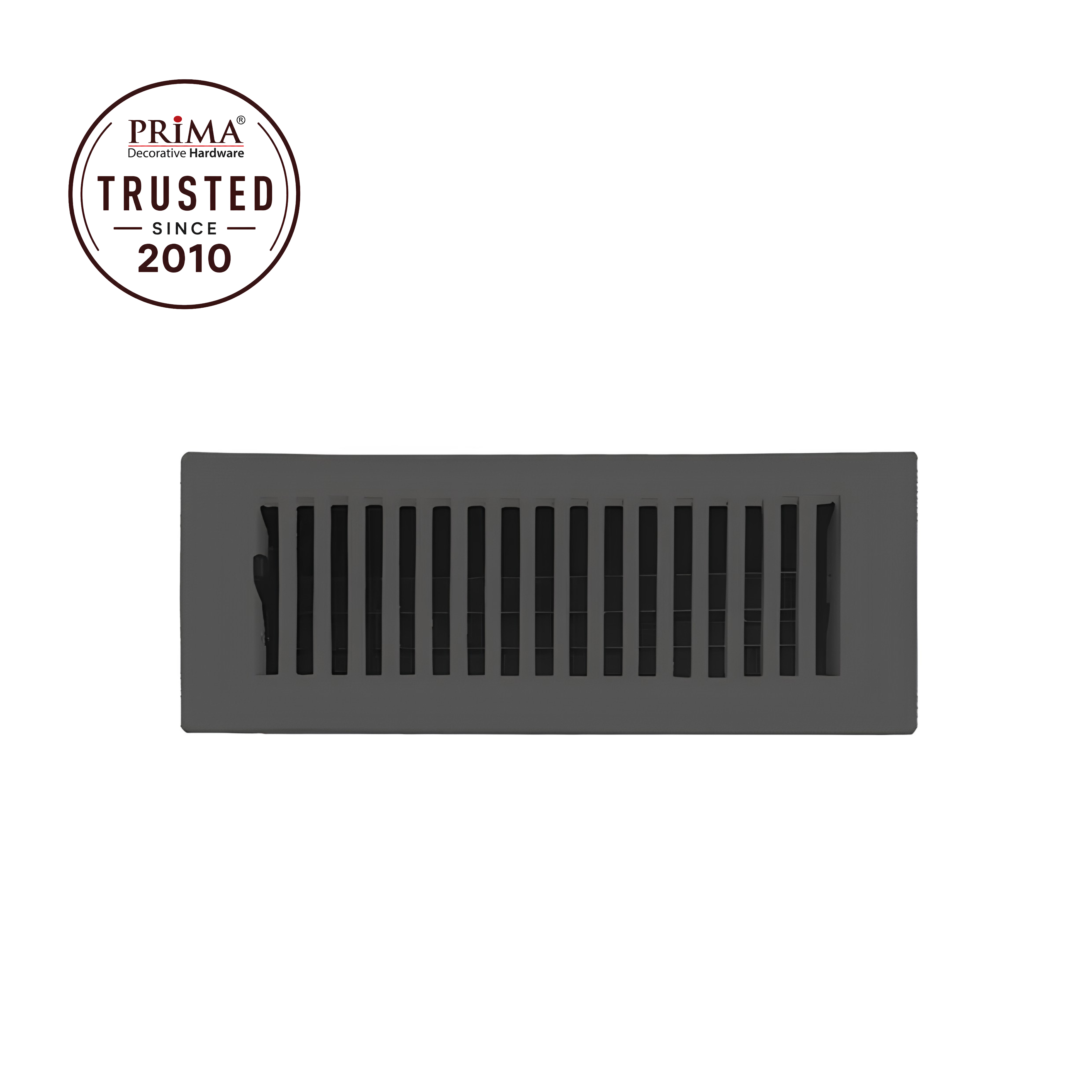 Black rectangular air vent on a white background with Prima Trusted since 2010 logo.