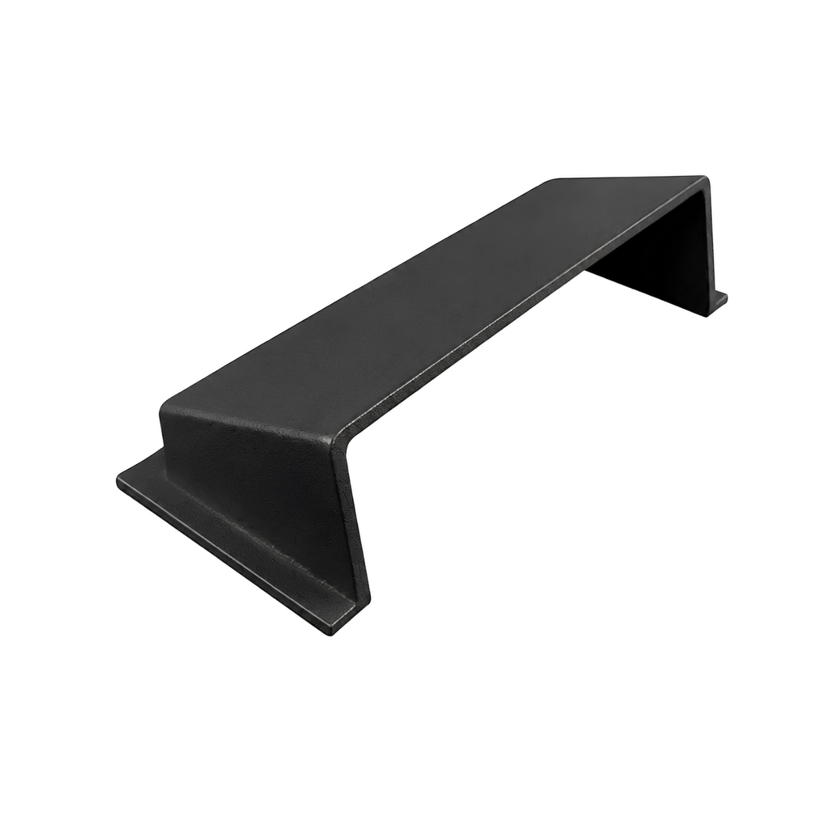 A matte black deflector sand cast type in a sideview form in a white background