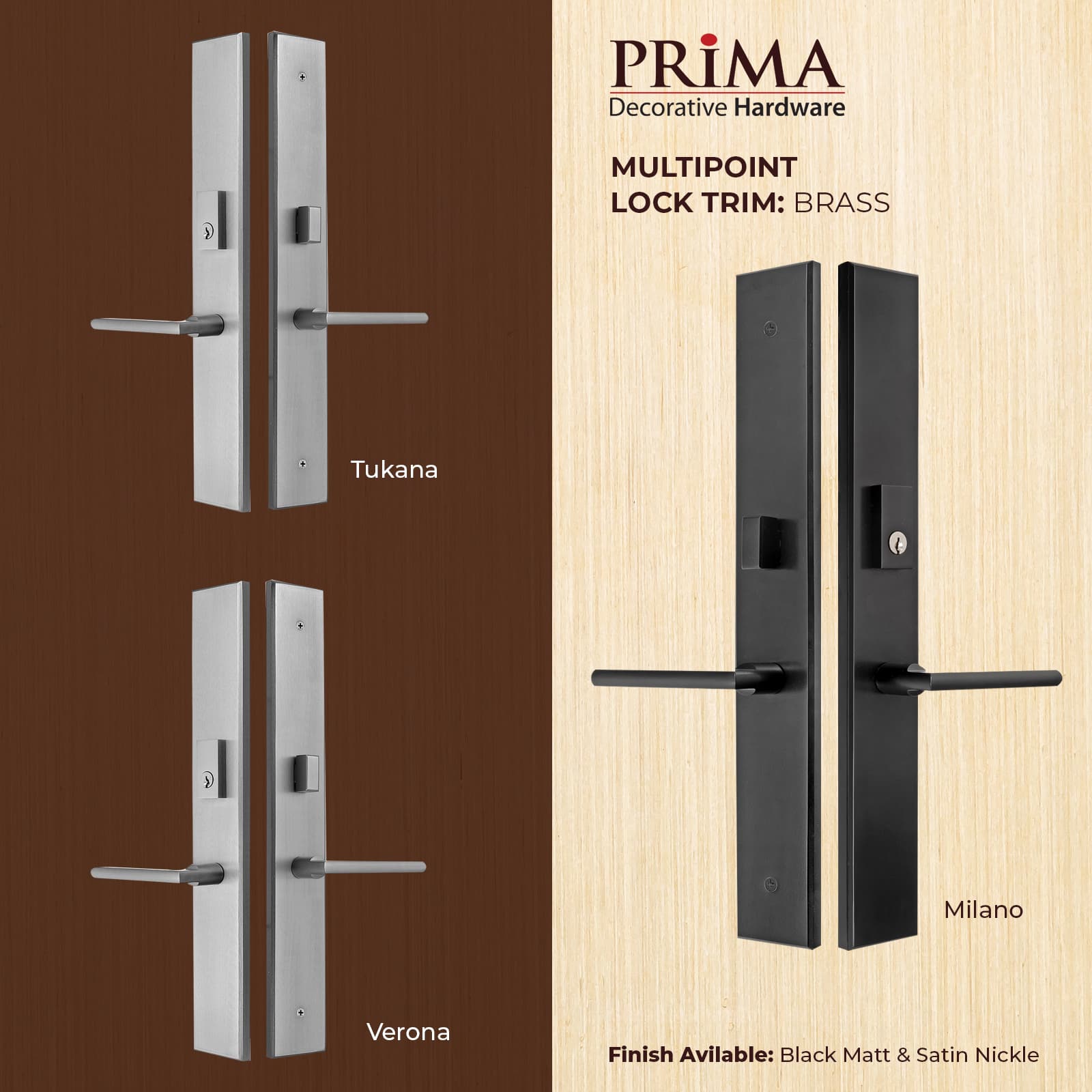 Multi Point Lock Trim Set Brass 11"X2" Tuscana Small Black Matte