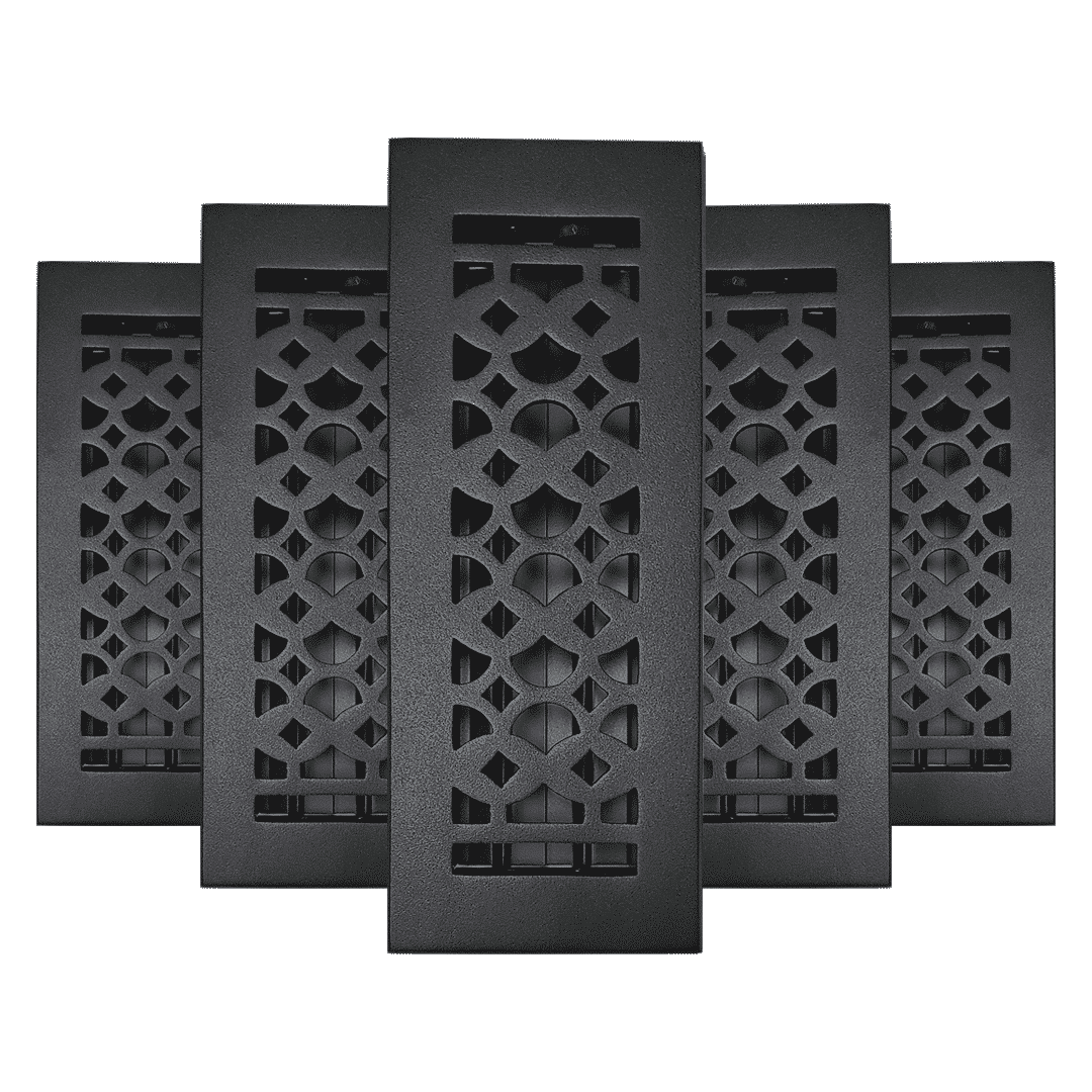 Floor Vent Cover / Register Size: 3” x 10” VR100 with Damper top faceplate outer size 12″x5″, thickness 5 mm, decorative handcrafted high-quality metal - cast aluminum powder coated Re-paintable for floors, walls, and ceilings