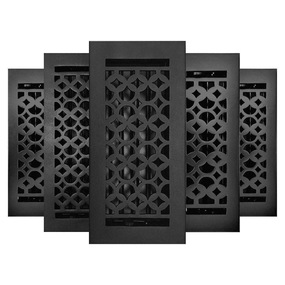 Floor Vent Cover / Register Size: 4” x 10” VR100 with Damper top faceplate outer size 6″ x 12″, thickness 5 mm, decorative high-quality metal – cast aluminum powder coated Re-paintable for floors, walls, and ceilings