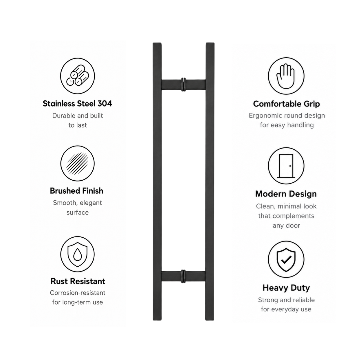 24" Back-to-Back Entry Door Pull Handle | Rectangle H Type Ladder Style | 304 Stainless Steel Front Door Push Pull Handle | for Residential & Commercial use - Black