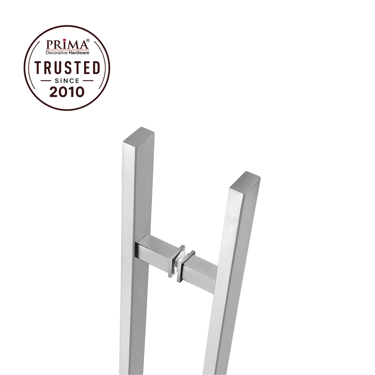 Zoom in of door pull handle with trust badge