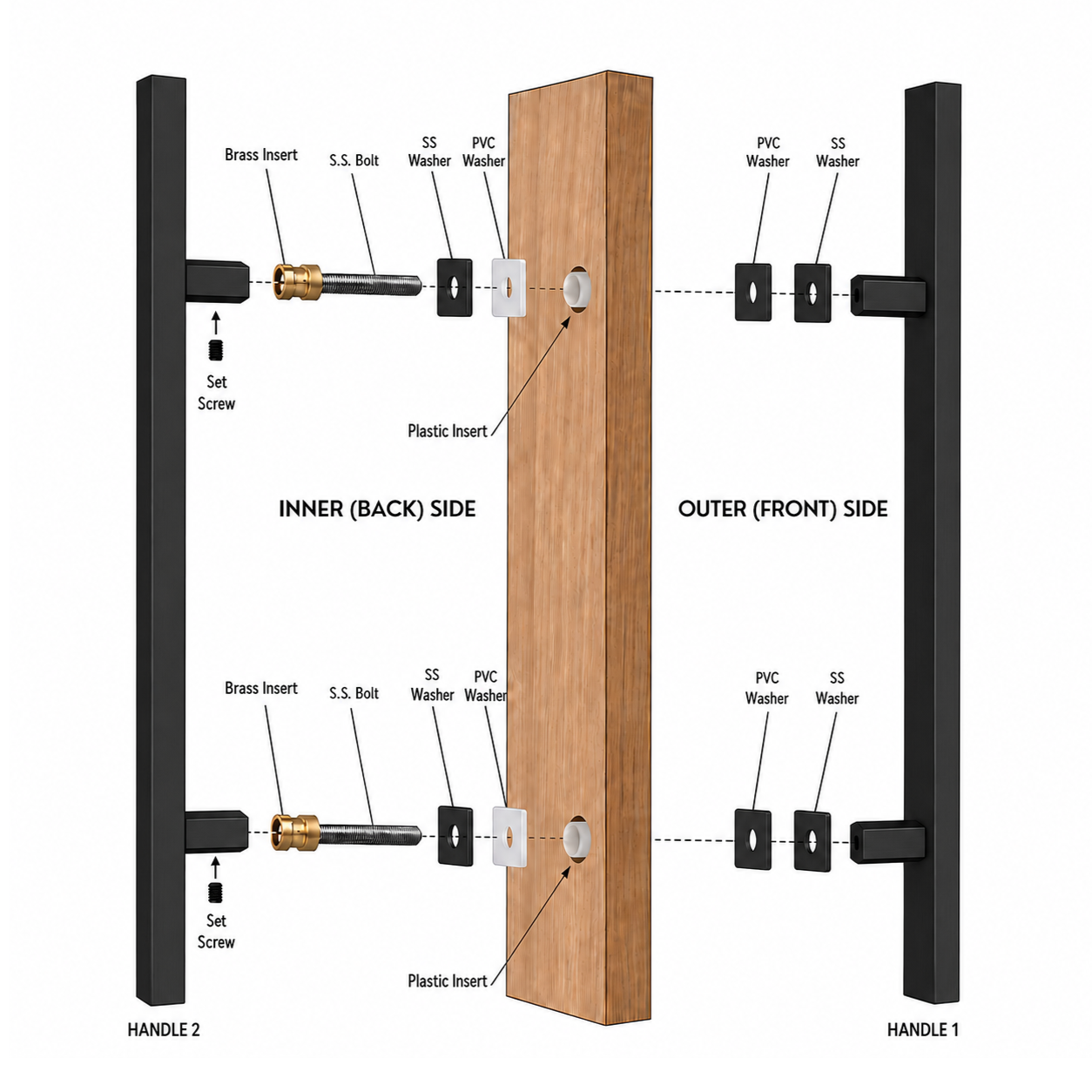 24" Back-to-Back Entry Door Pull Handle | Rectangle H Type Ladder Style | 304 Stainless Steel Front Door Push Pull Handle | for Residential & Commercial use - Black