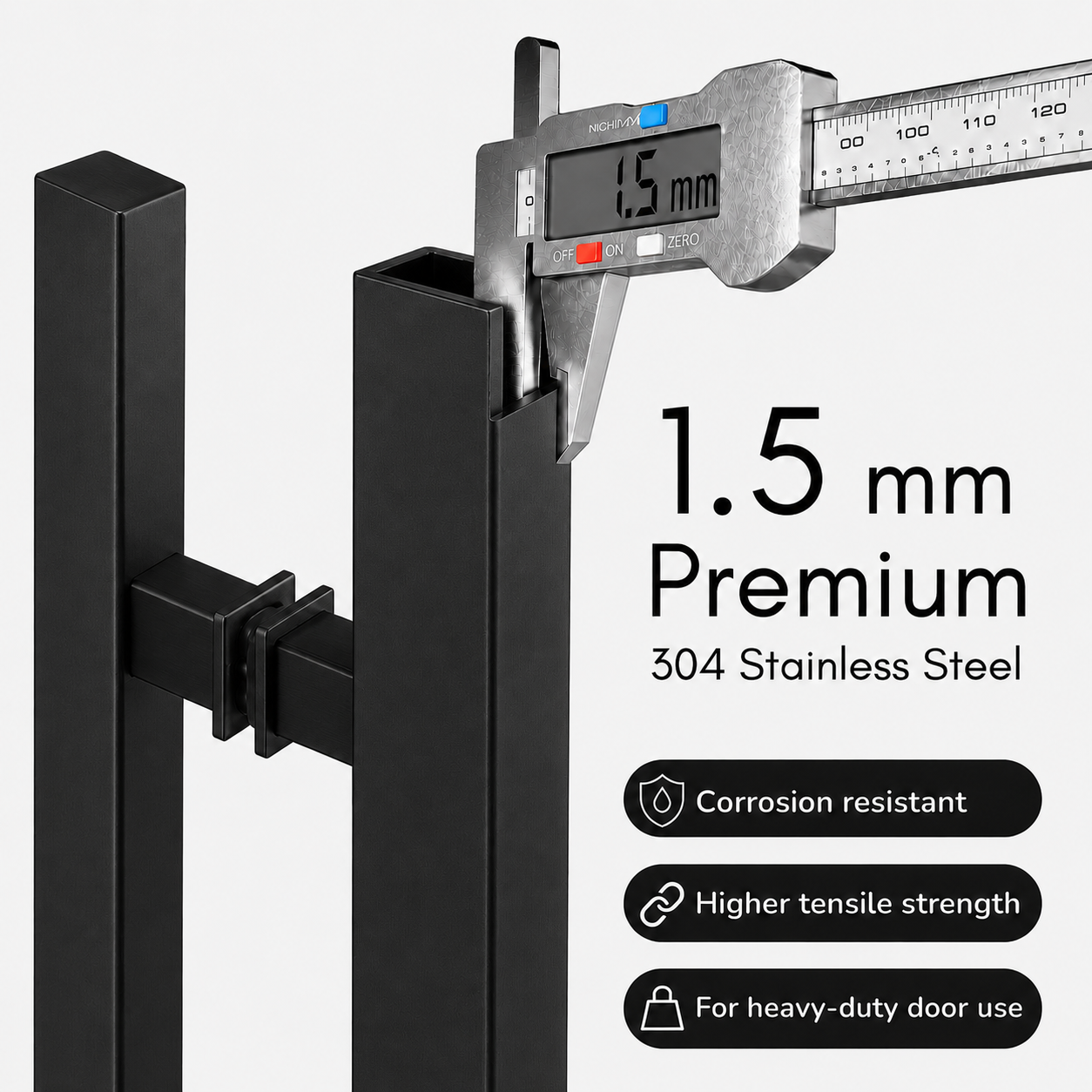 36" Back-to-Back Entry Door Pull Handle | Rectangle H Type Ladder Style | 304 Stainless Steel Front Door Push Pull Handle | for Residential & Commercial use - Black
